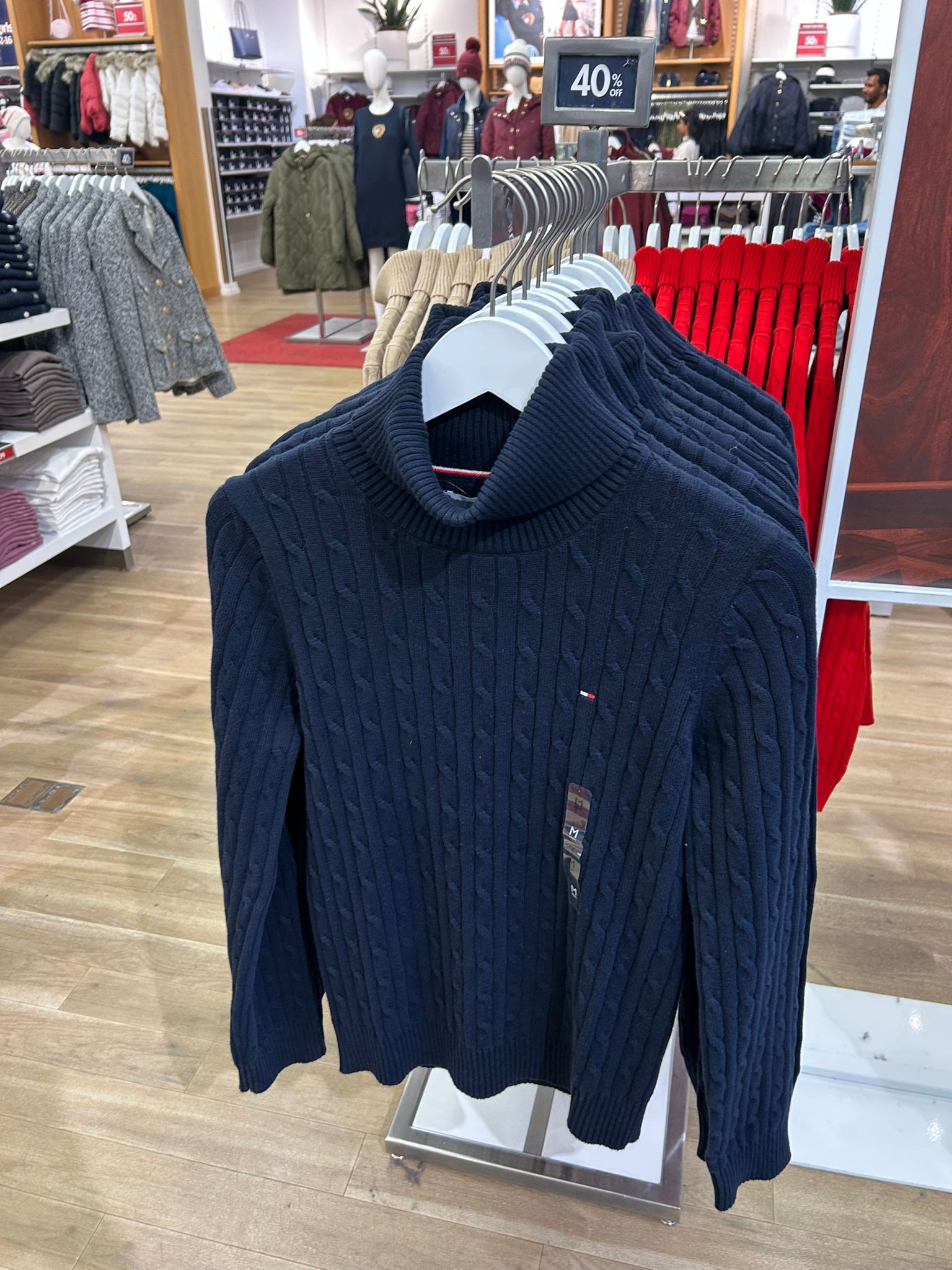 Womens' TOMMY Cable Knit Turtleneck Sweater Navy