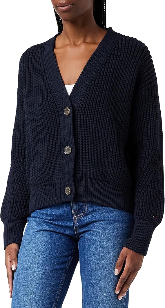 Tommy Hilfiger Women's Org Cotton Button V-nk Cardigan Cardigans