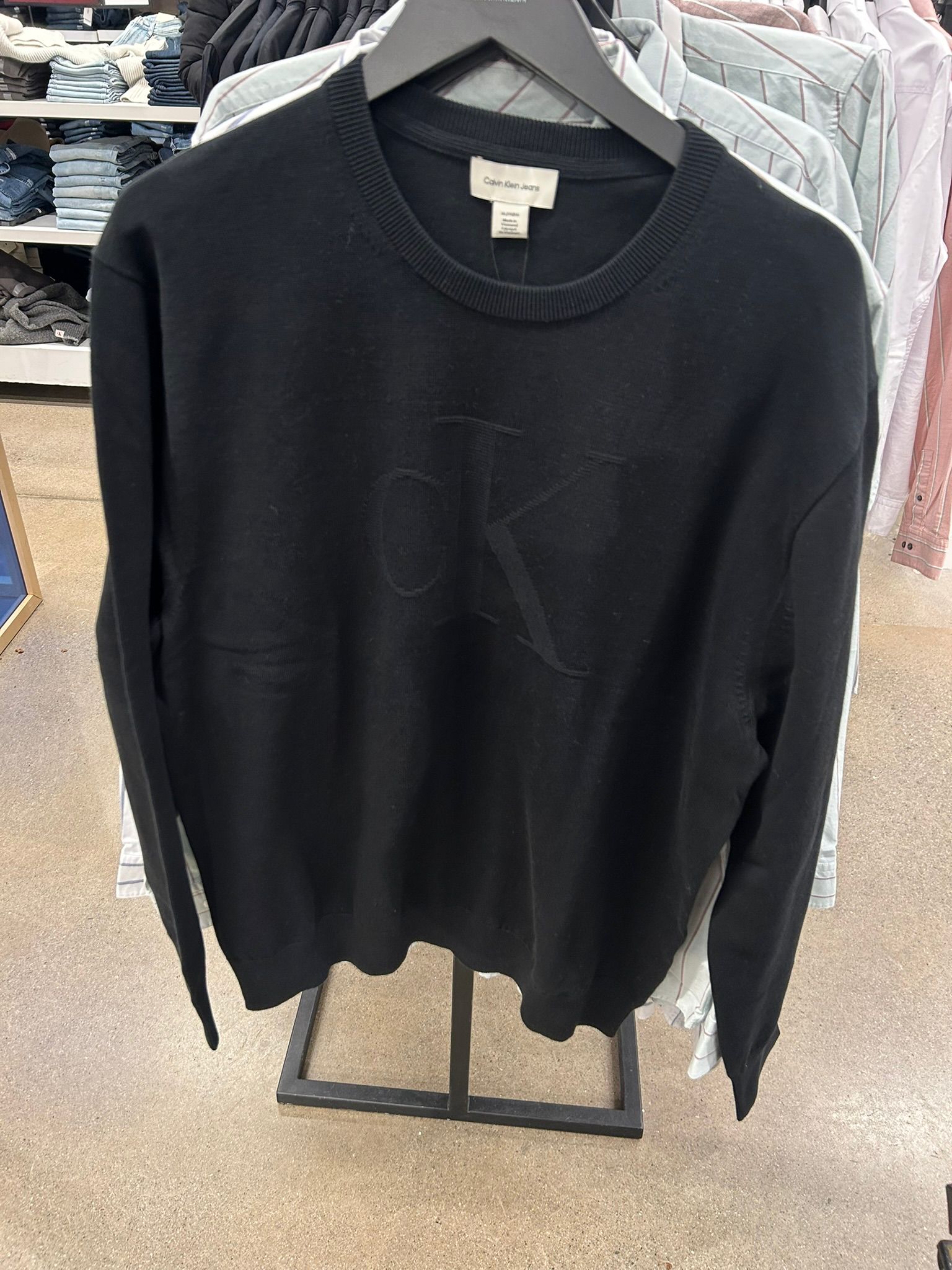 Calvin Klein MENS'Smooth Cotton Monogram Sweater Black Beauty