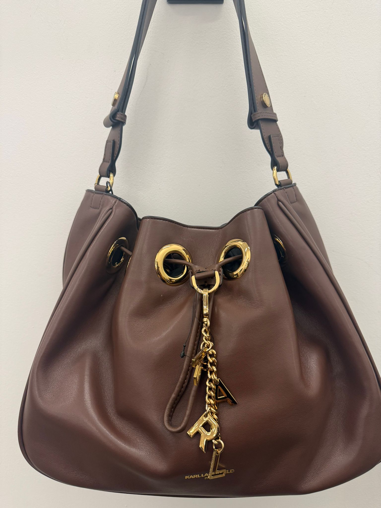 Karl Lagerfeld Paris Womens' DESIREE SMALL LEATHER HOBO BAG Brown