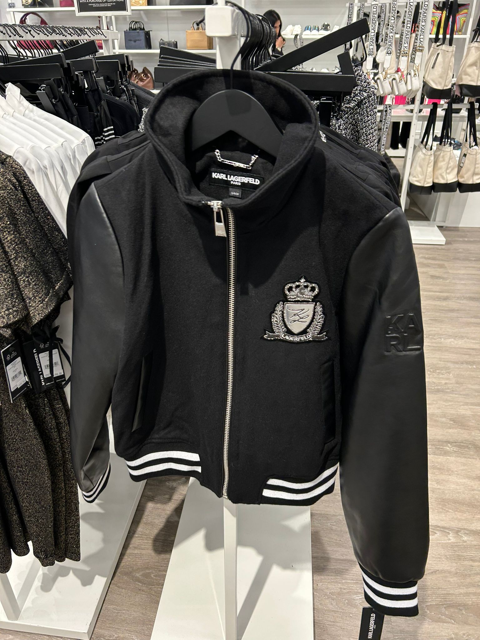 Karl Lagerfeld Paris Womens' WOOL VARSITY JACKET