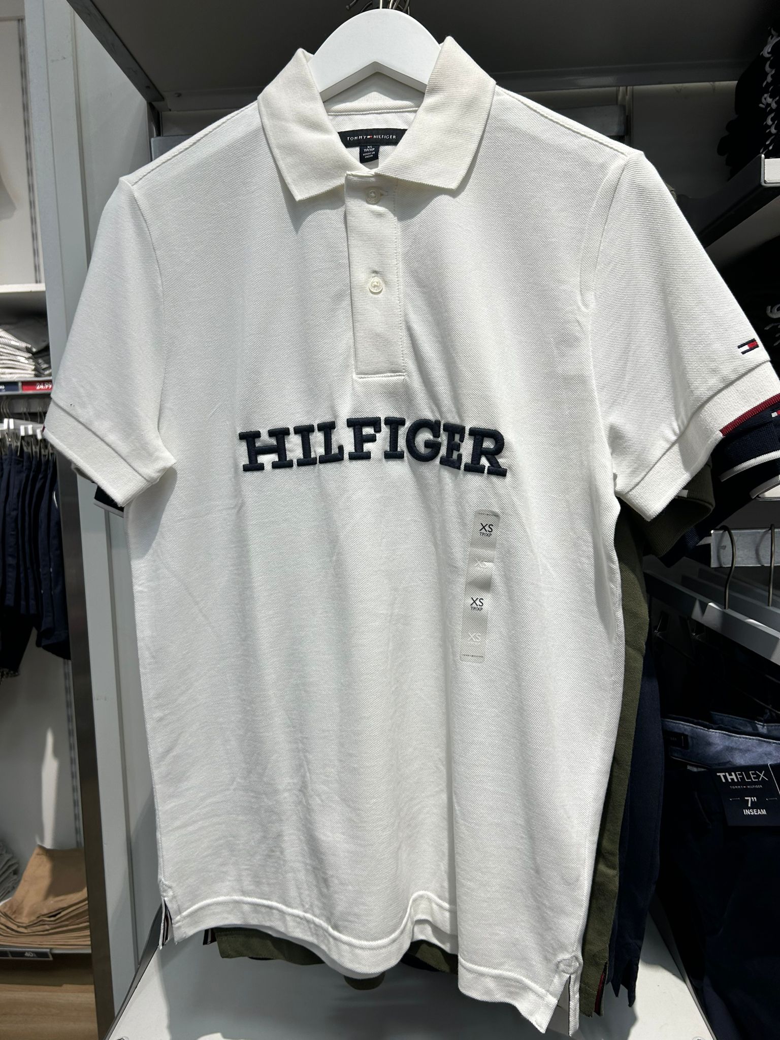 TOMMY HILFIGER Mens'Embroidered Monotype Regular Fit Polo / WHITE
