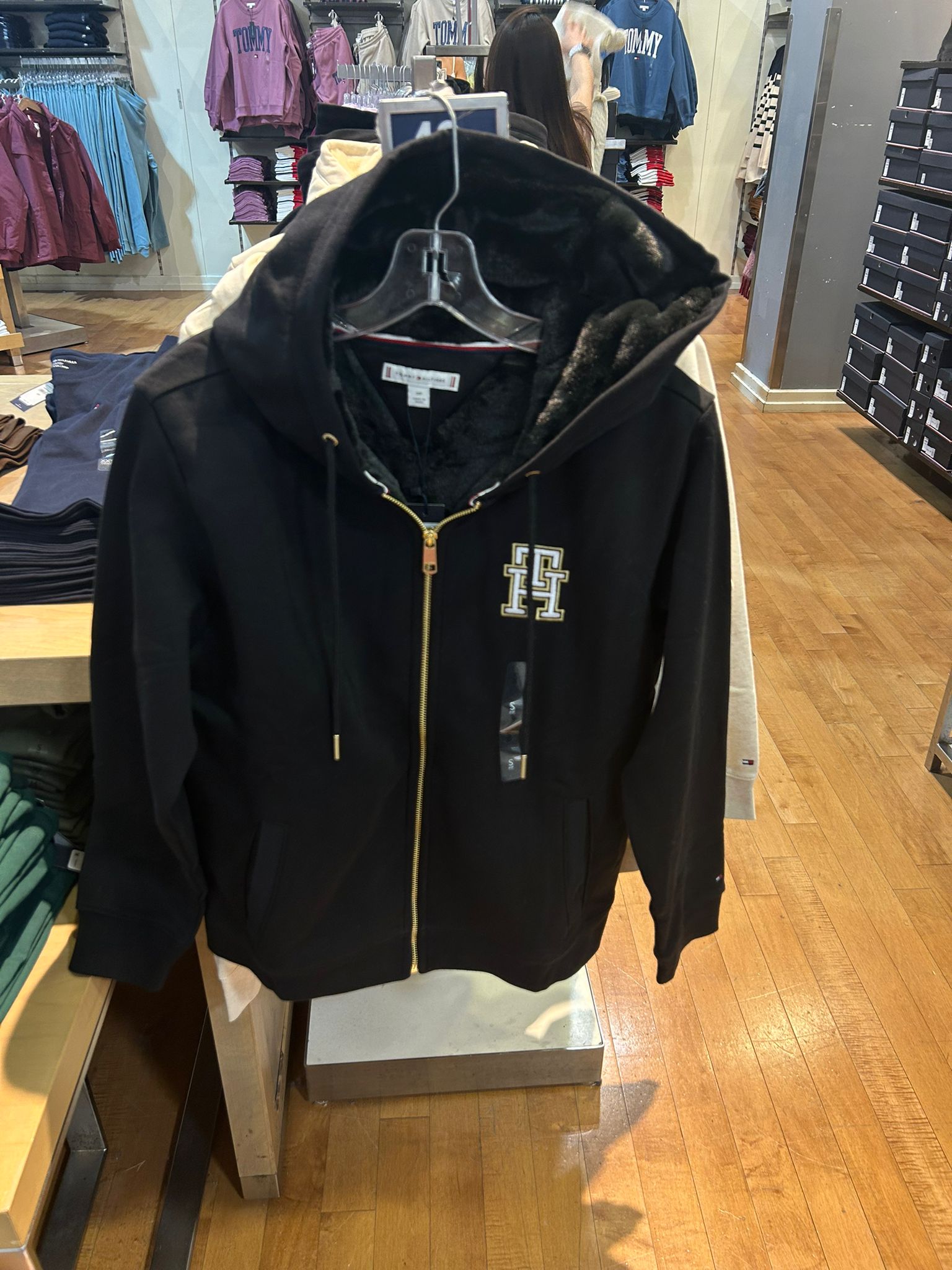 Womens' Tommy Plush-Lined Fleece Zip Hoodie black