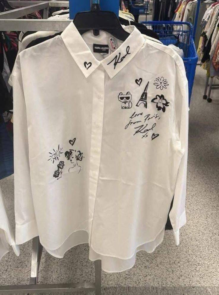 KARL LAGERFELD PARIS Womens' Oversized Whimsy Button Up Shirt