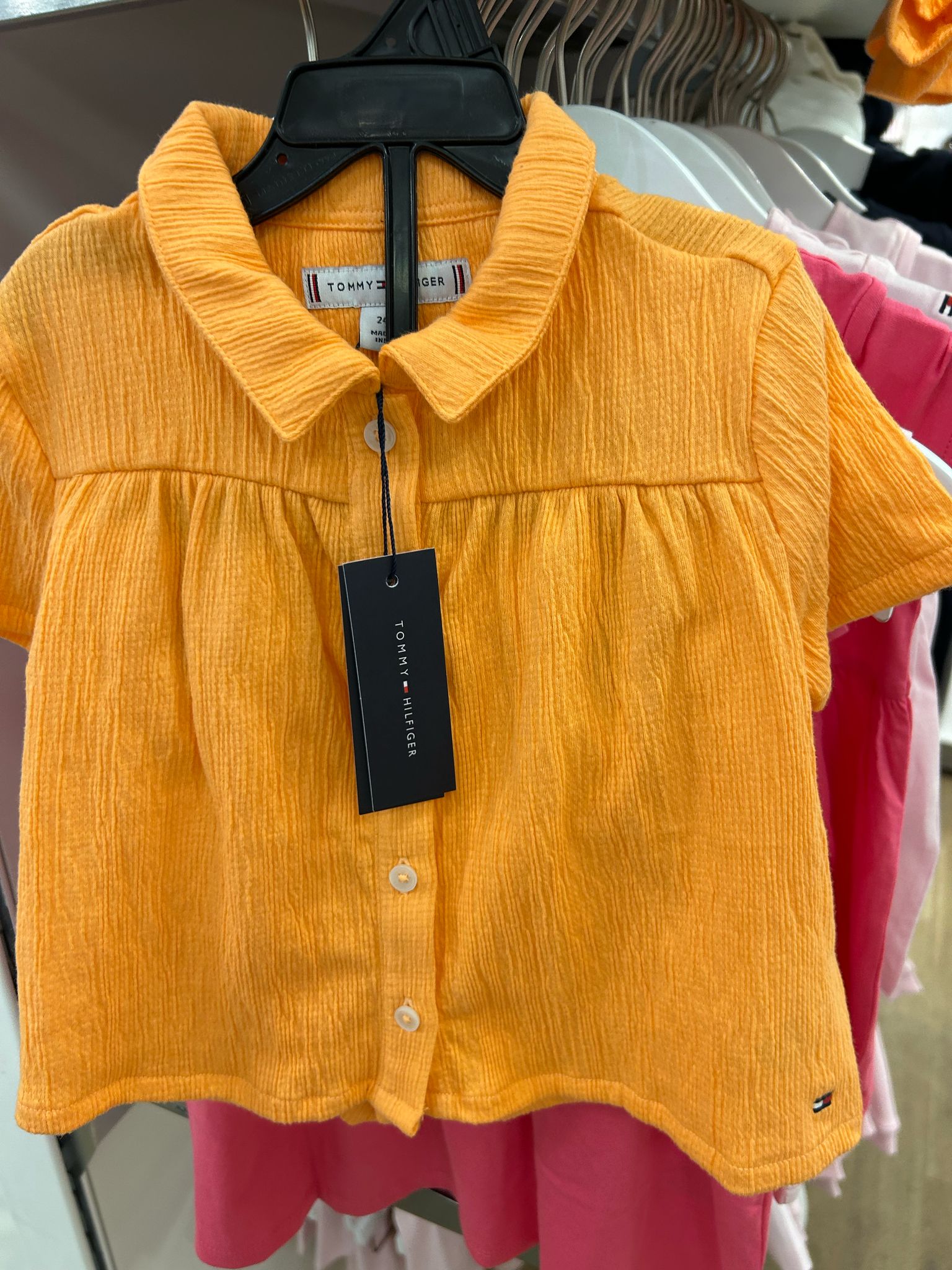 Tommy Baby Girls' Crinkle Shirt & Short Set/ Orange