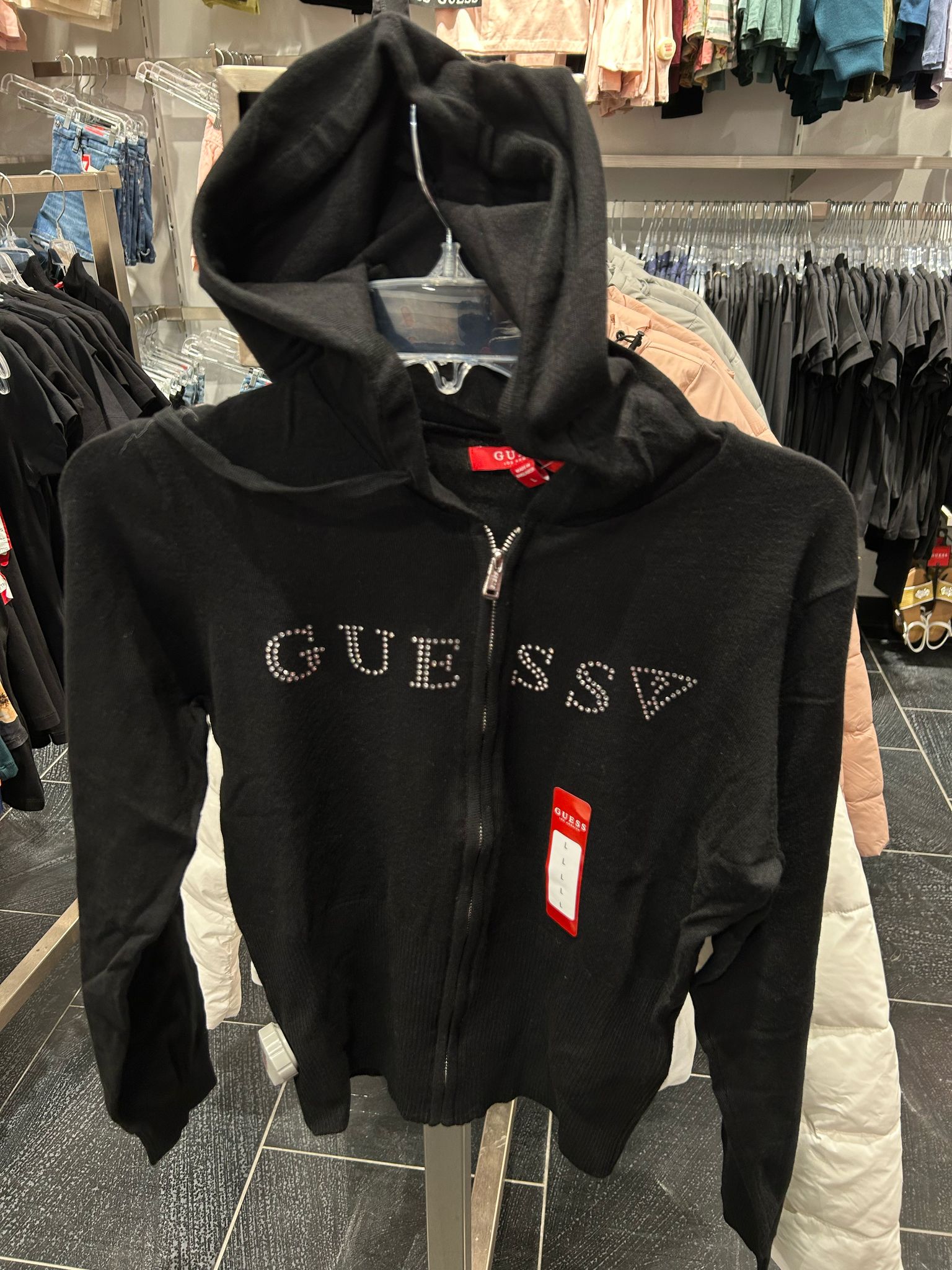 WOMEN GUESS Lainey Logo Zip Hoodie/ BLACK