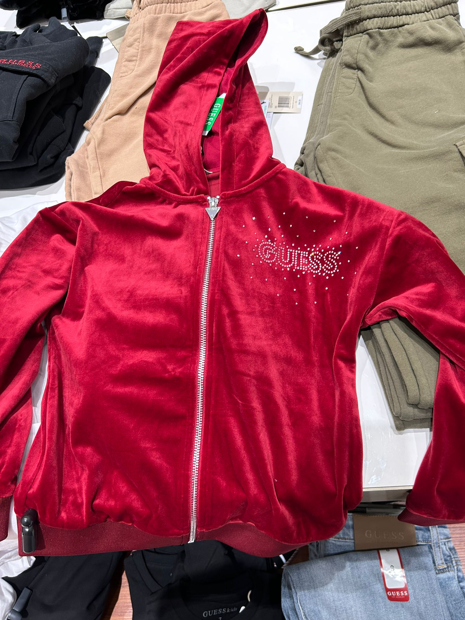 Guess GIRLS' Velour Full-Zip Hoodie (7-14) Red