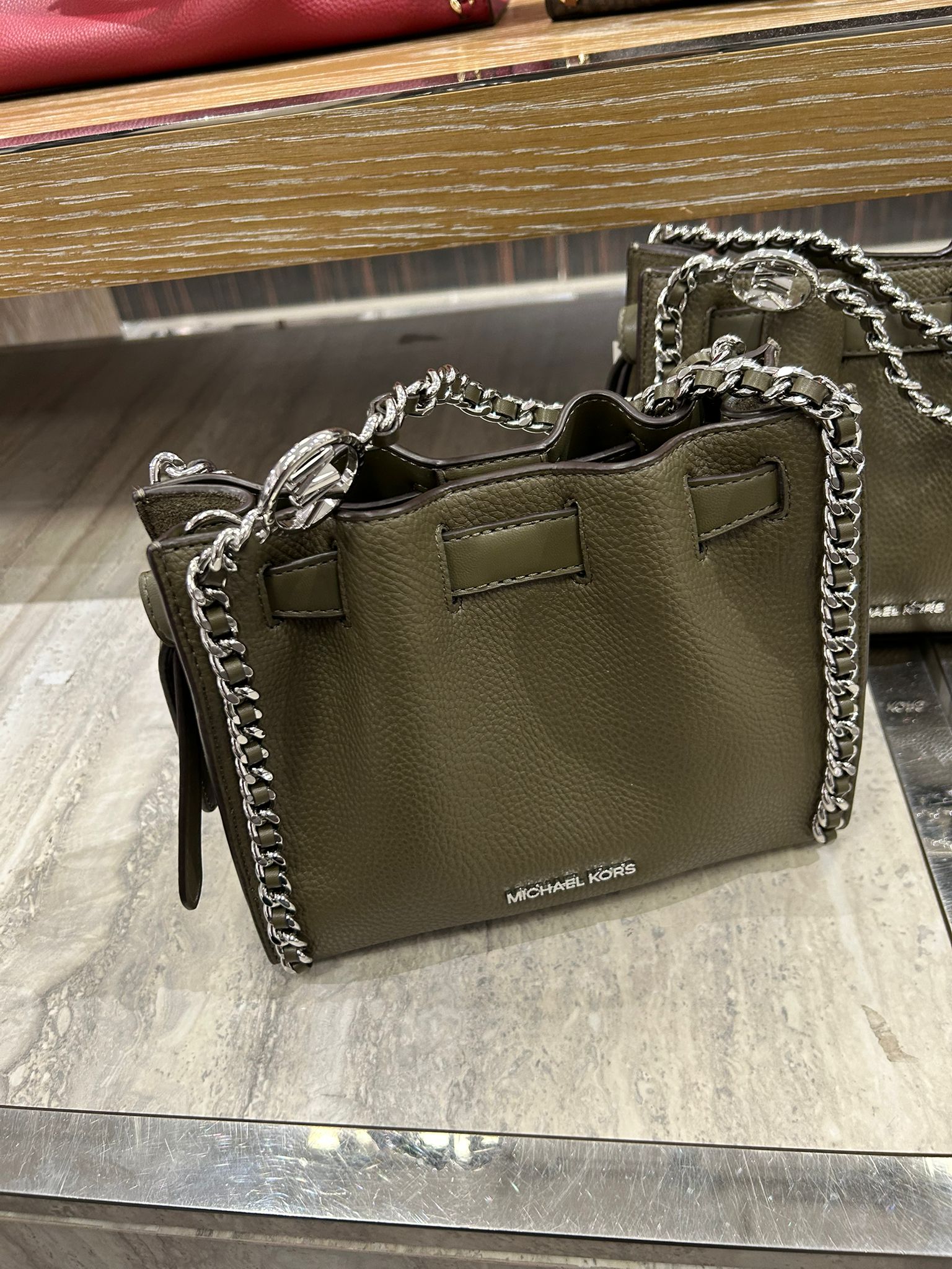 Womens' Michael Kors Mina Small Chain Convertible Crossbody Bag OLIVE