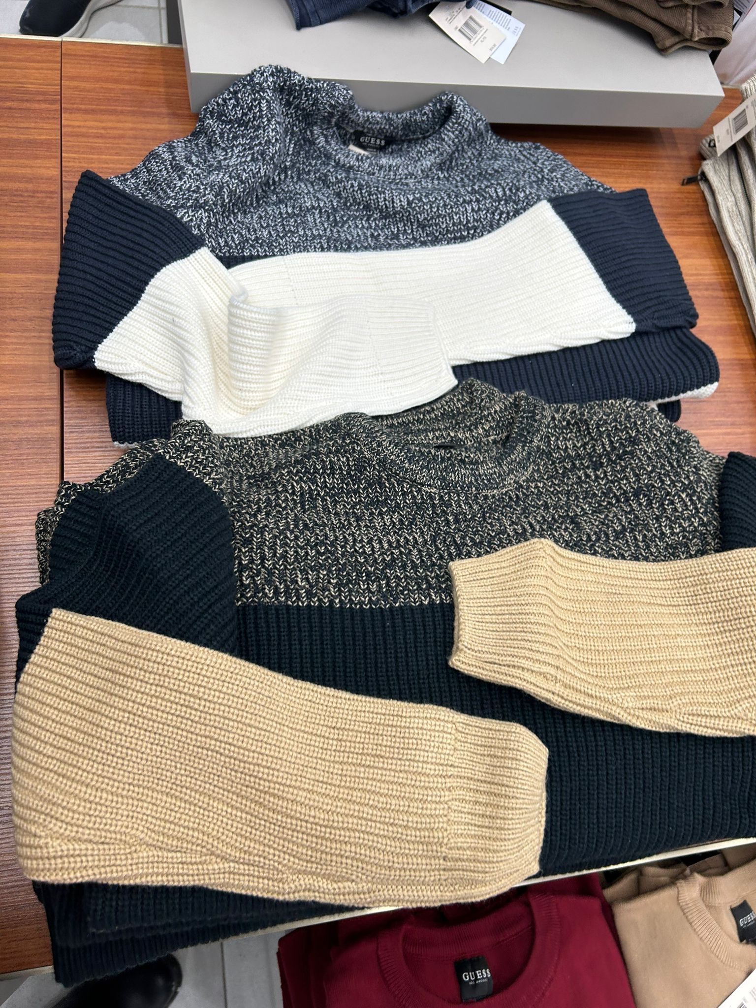 Guess MENS' Johnny Wool-Blend Color-Block Sweater BLACK