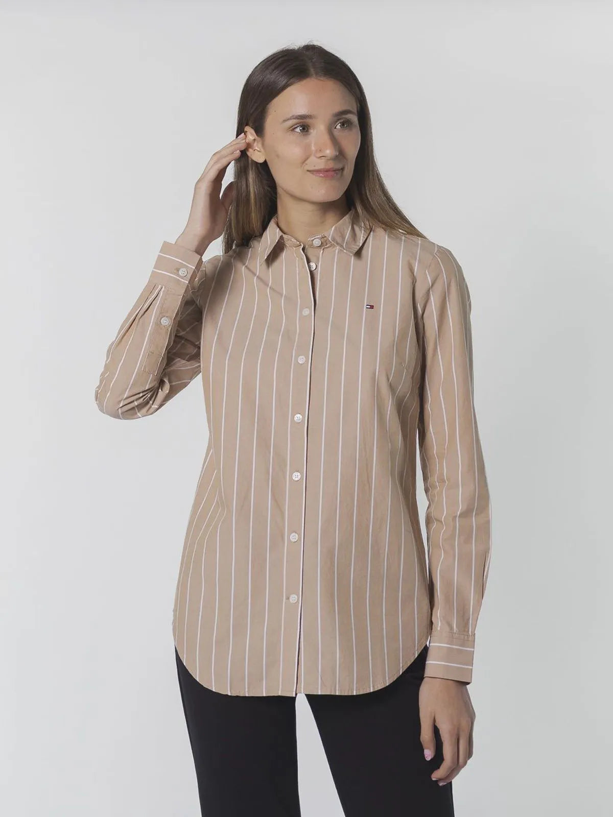 Tommy Hilfiger WOMENS'  BLOUSE W BASEBALL STRIPE REGULAR SHIR TH
