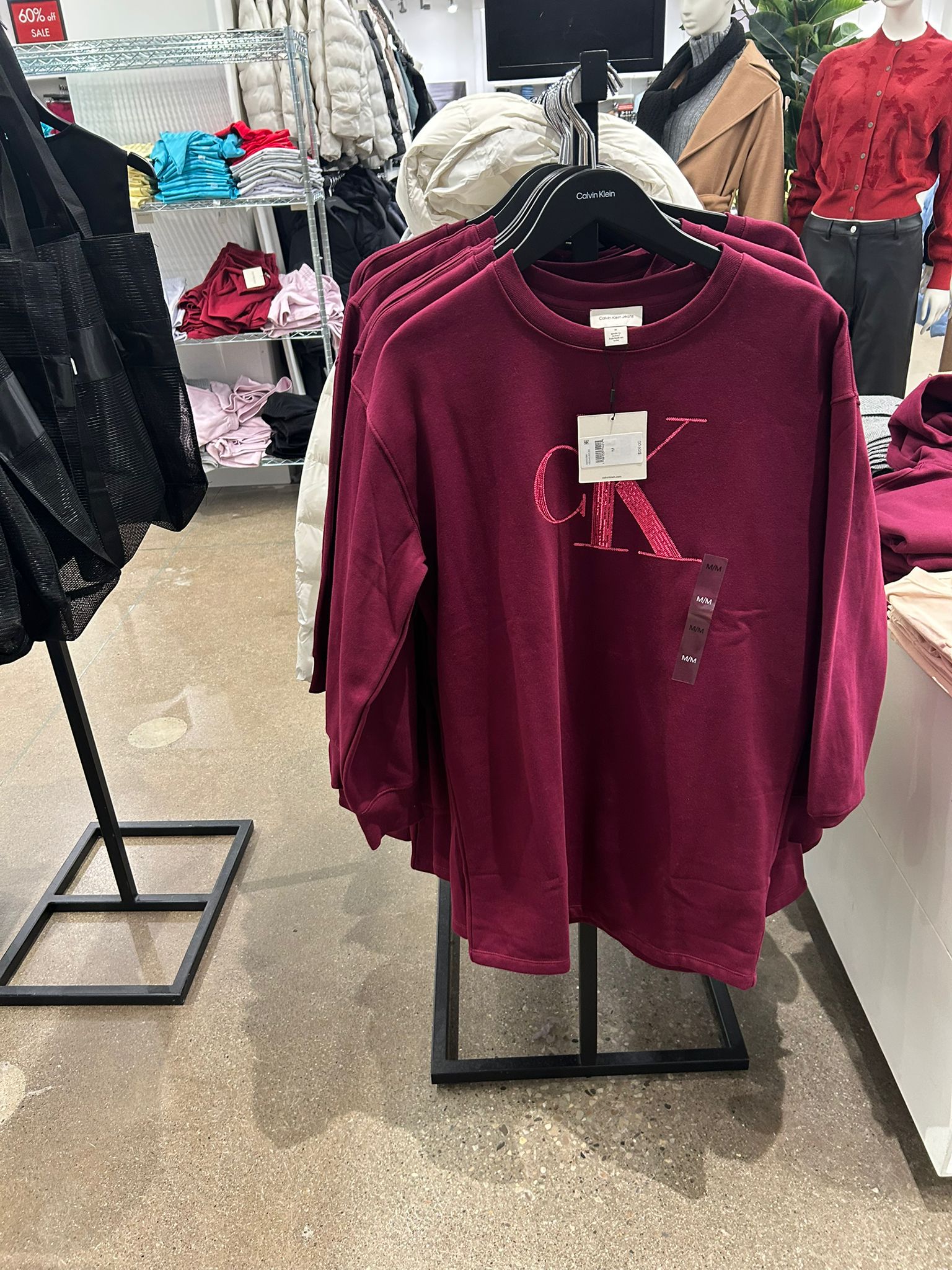 Calvin Klein Womens' Fleece Sequin Monogram Mini Sweatshirt Dress Berry Glaze