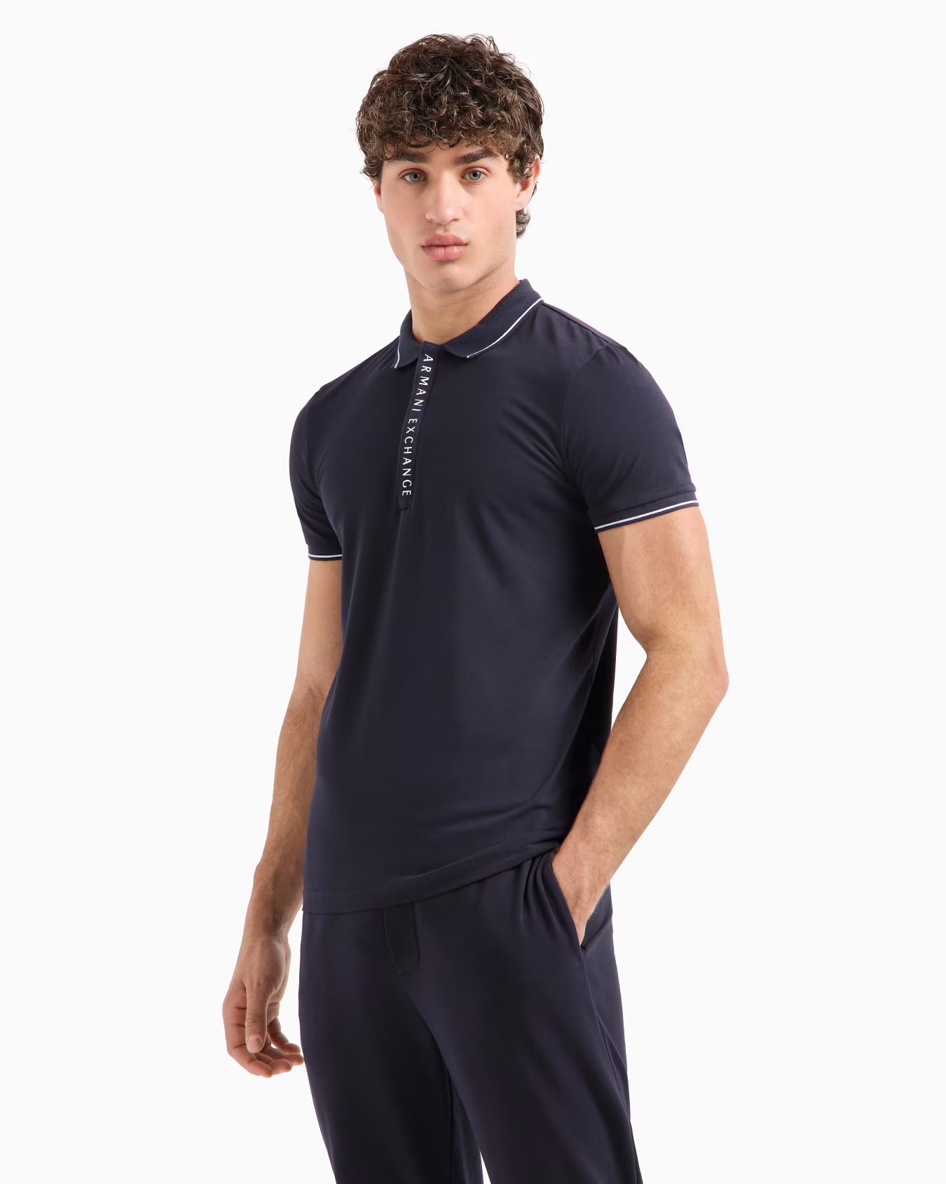 Armani Exchange Mens' Polo with contrasting logo in cotton spandex