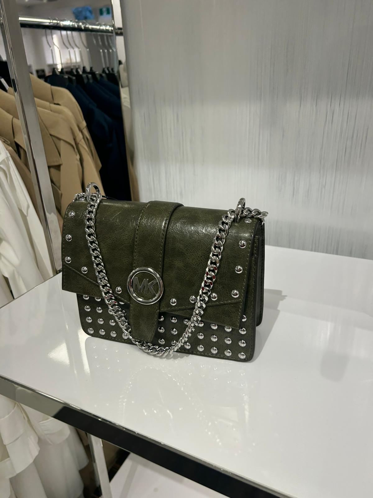 Michael Kors WOMENS' Greenwich Small Studded Distressed Crossbody Bag OLIVE