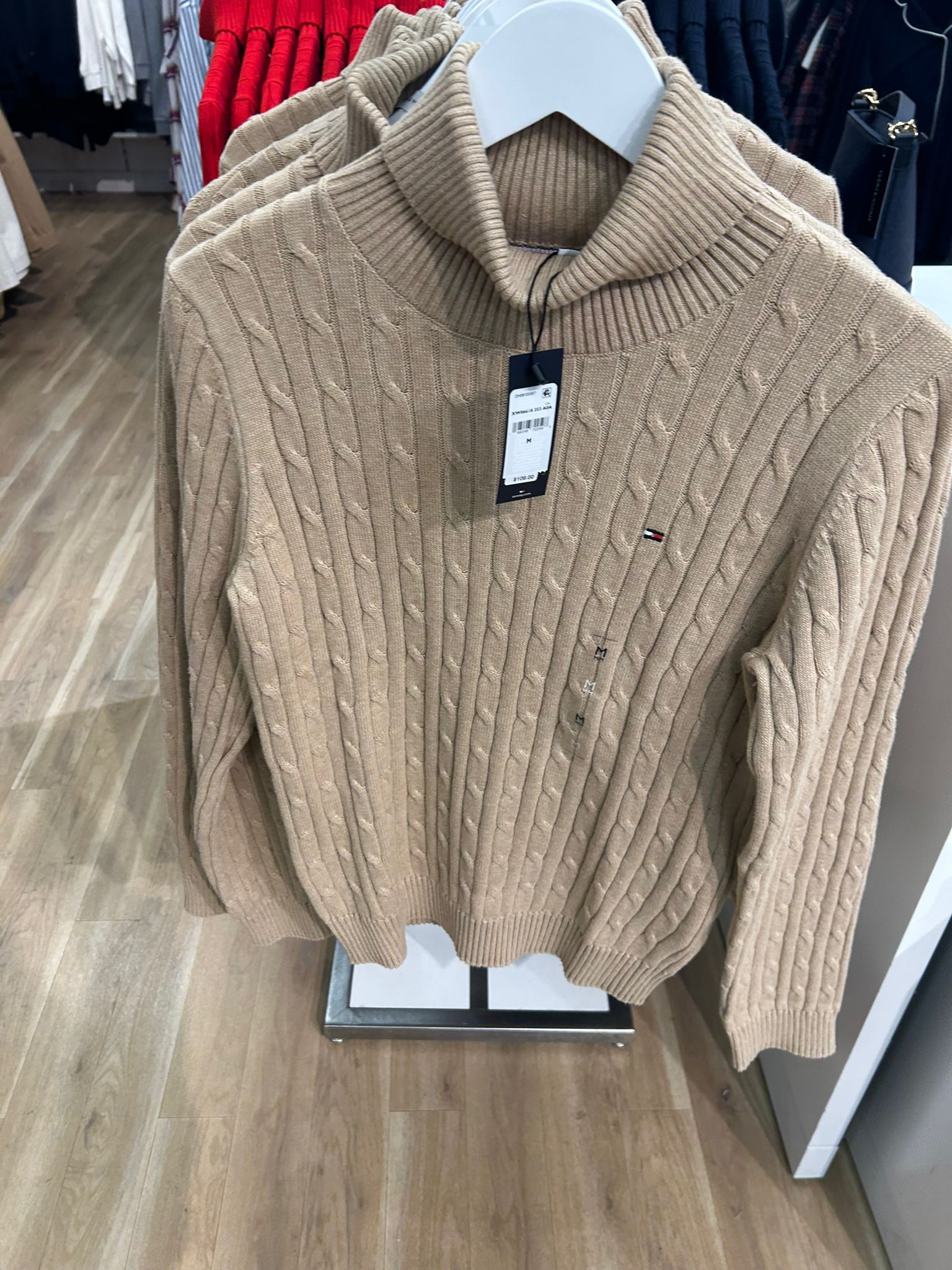 Womens' TOMMY Cable Knit Turtleneck Sweater Beige