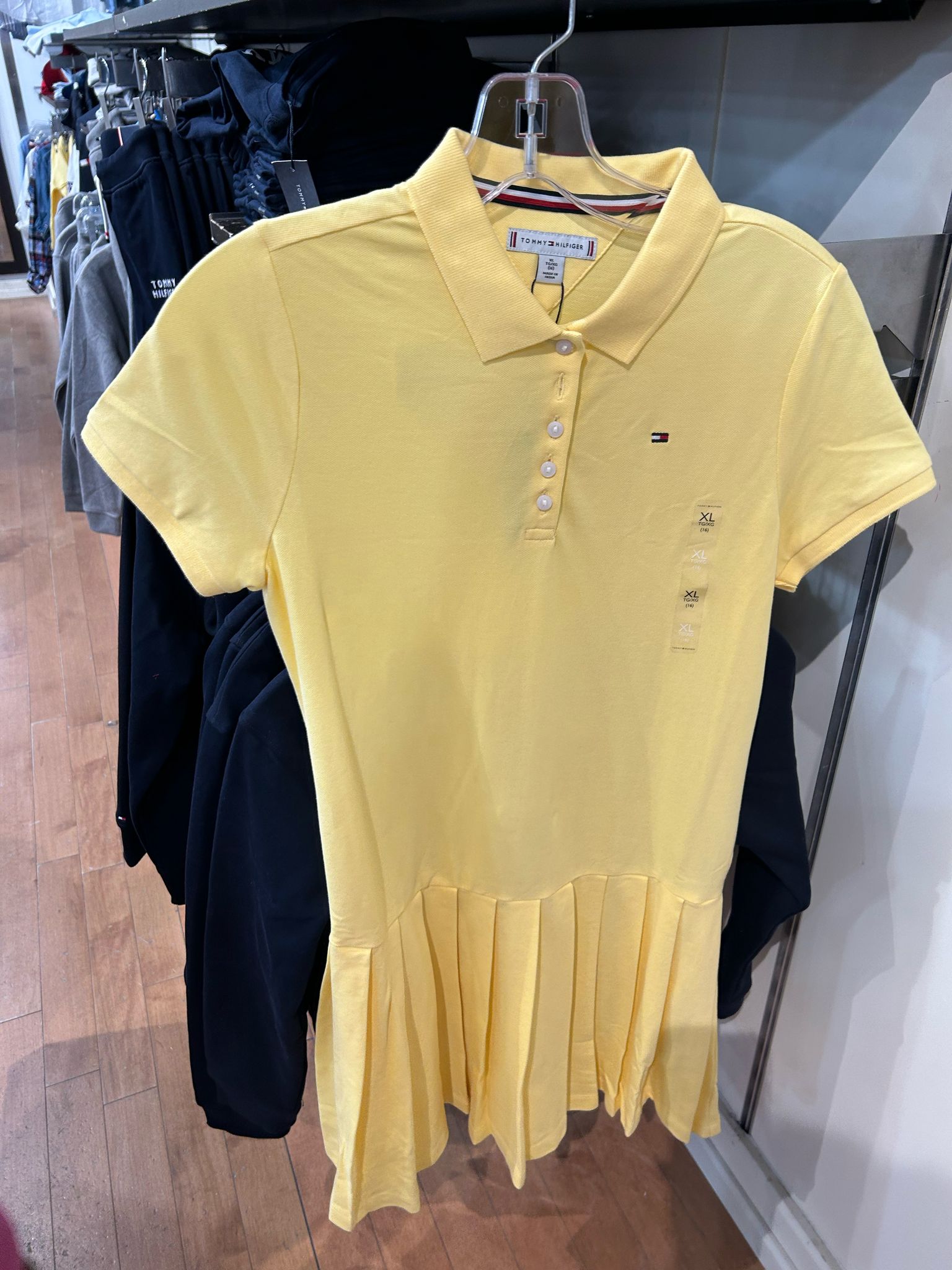 Tommy Girls' Pleated Stretch Polo Dress/Citronella