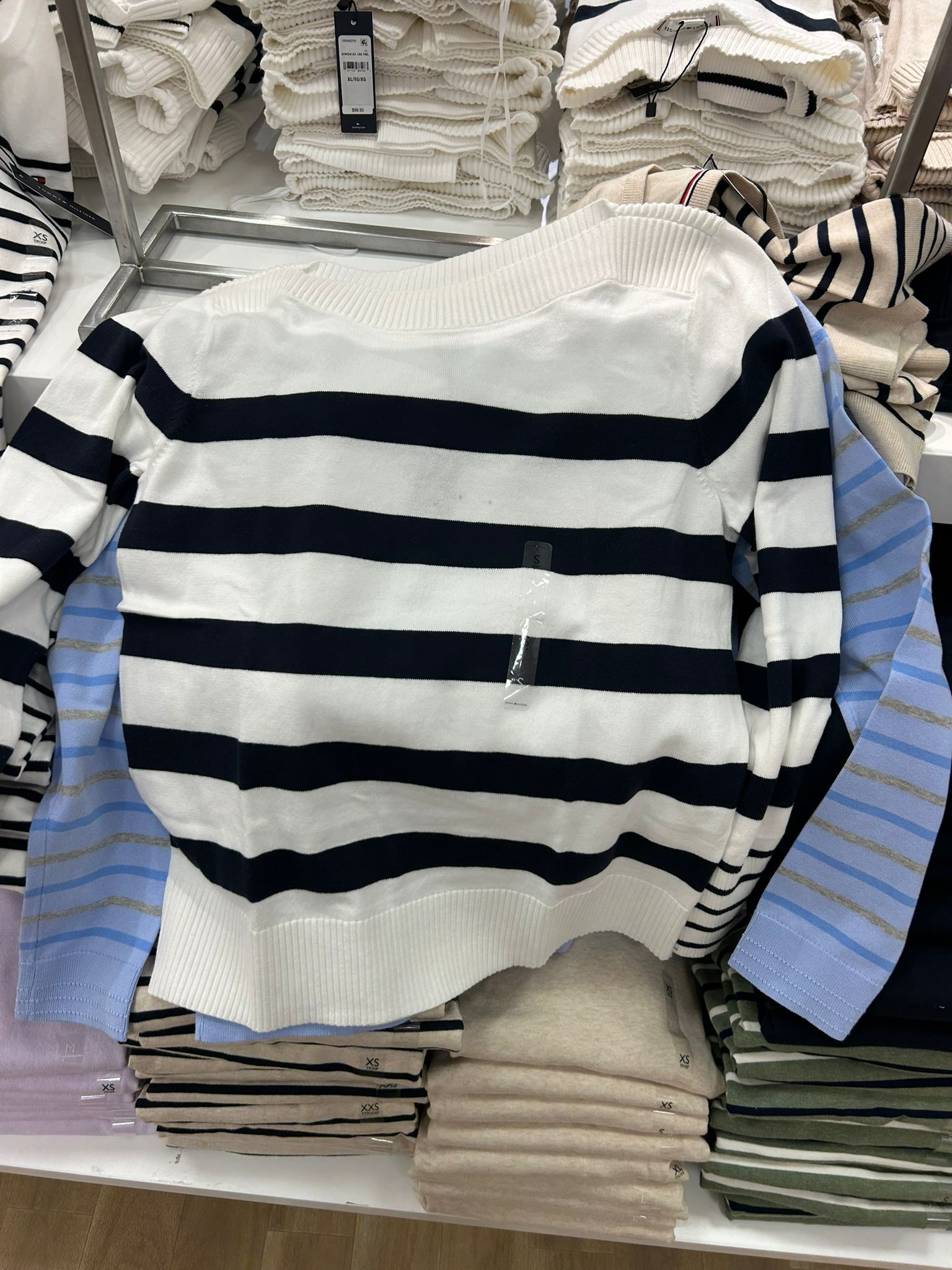 Womens' Tommy Stripe Boatneck Sweater Ecru Stripe