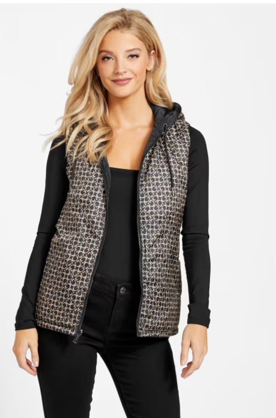 Women Guess Lora Reversible Padded Vest -Black