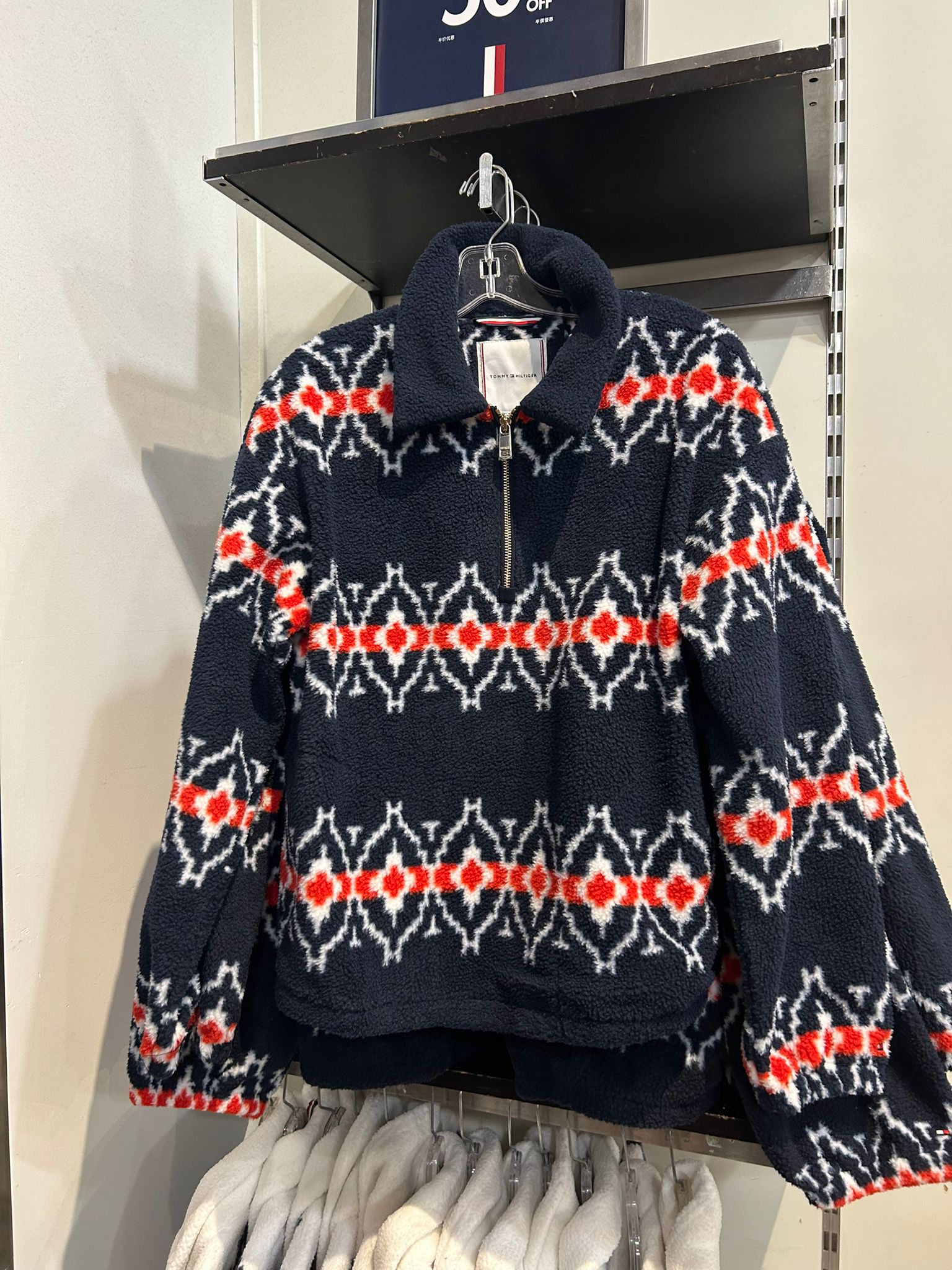 Womens' Tommy Hilfiger Fair Isle Print Teddy Fleece Sweatshirt Navy Multi