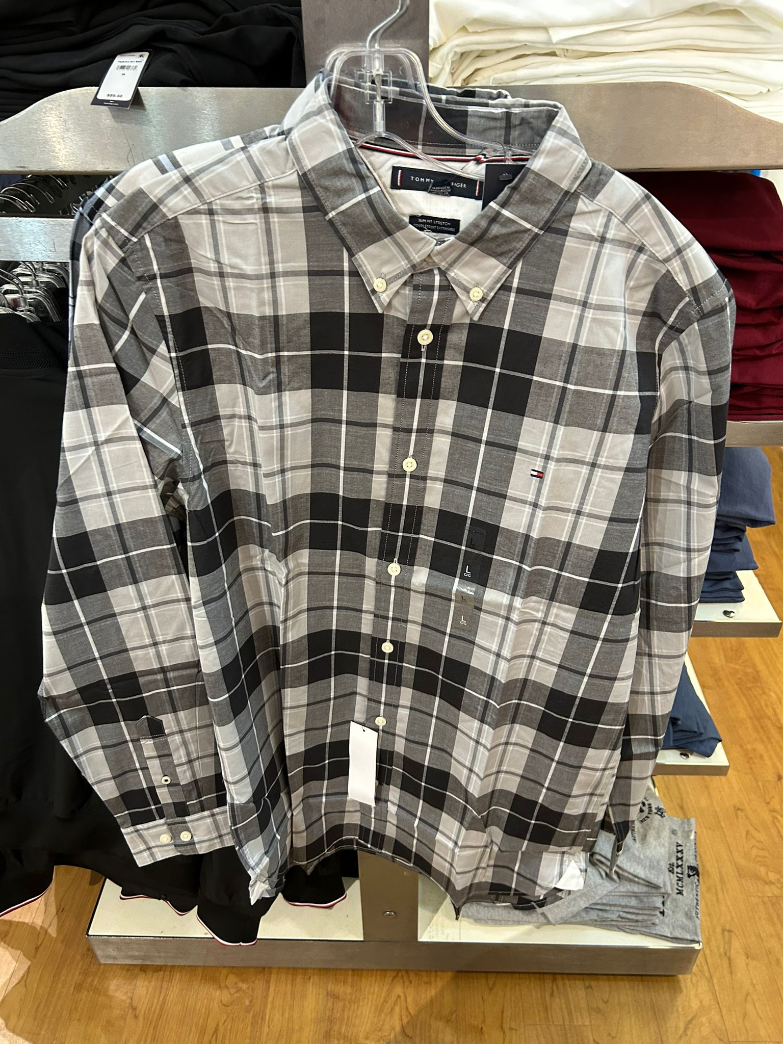 Mens' Tommy Slim Fit THFlex Plaid Poplin Shirt