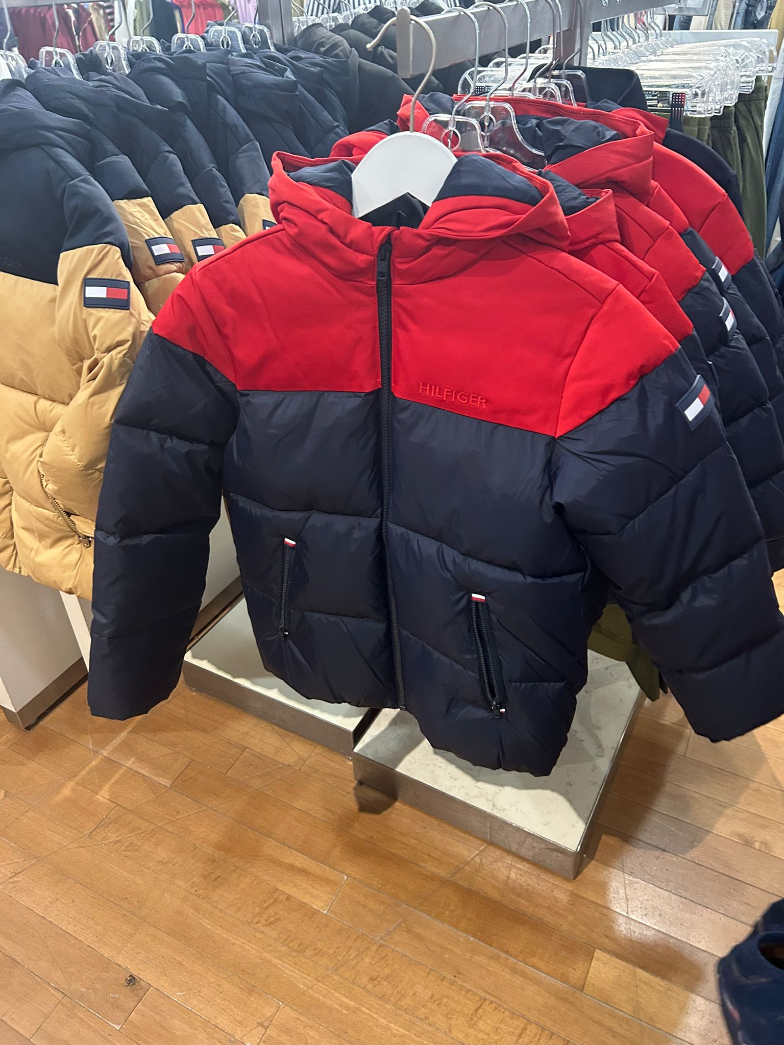 TOMMY Boys' Hooded Colorblock Puffer Jacket Red