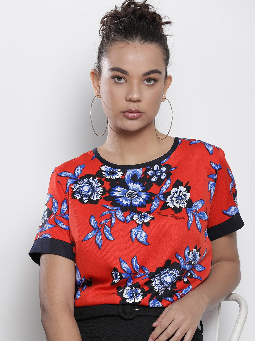 Tommy Hilfiger Women Red & Blue Floral Printed Top