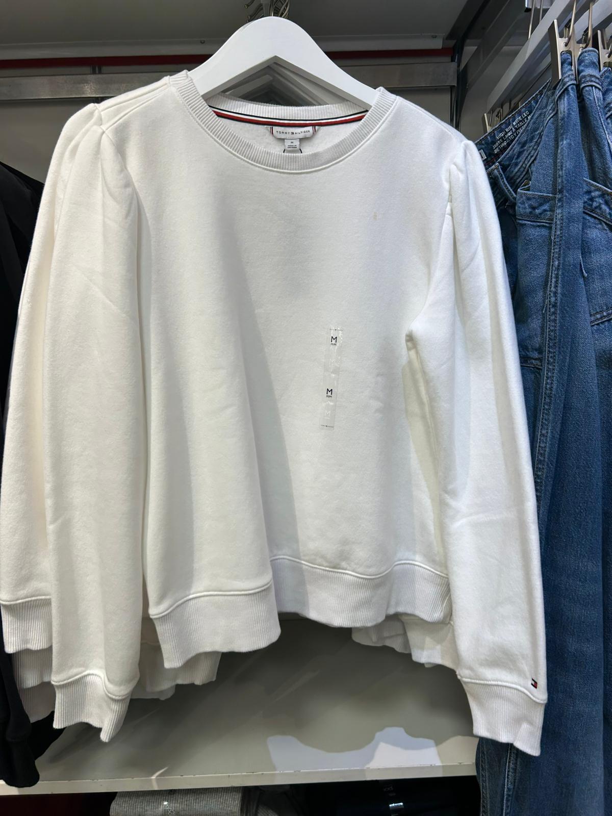 Womens' TOMMY Puff-Sleeve Fleece Sweatshirt Ecru