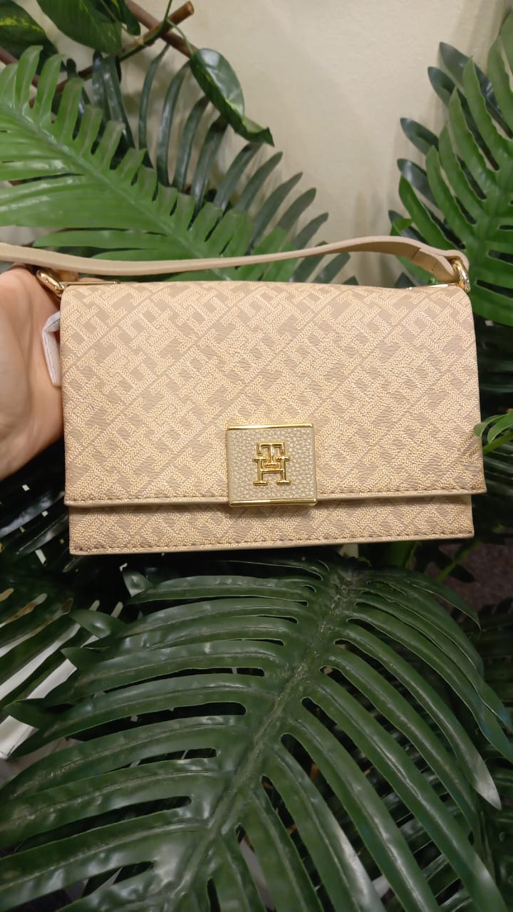 Tommy Hilfiger Womens' Logo Beige Pu Sling Bag