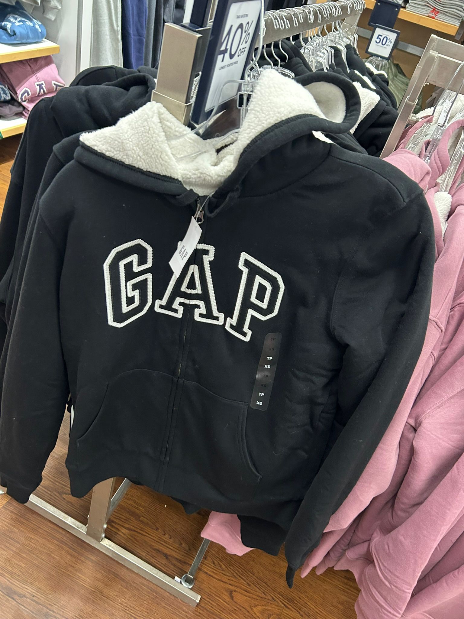 Womens' GAP Relaxed Gap Logo Sherpa-Lined Zip Hoodie Black