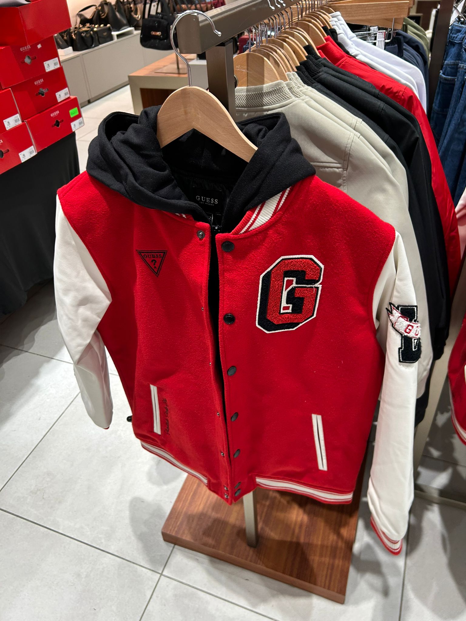 Guess BOYS Lark Hooded Varsity Jacket (7-16) Red