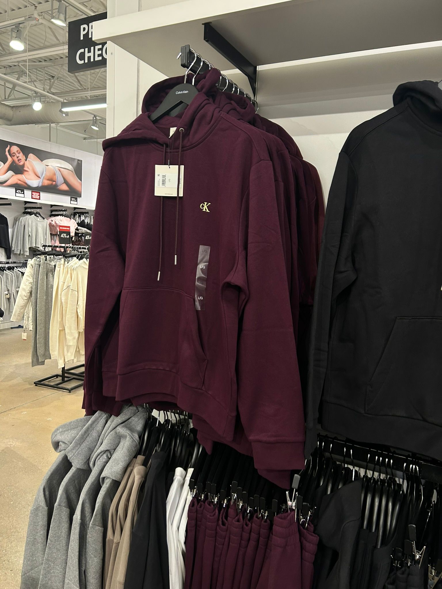 CALVIN KLEIN Mens' Premium Terry Relaxed Monogram Fleece Hoodie Passion Plum