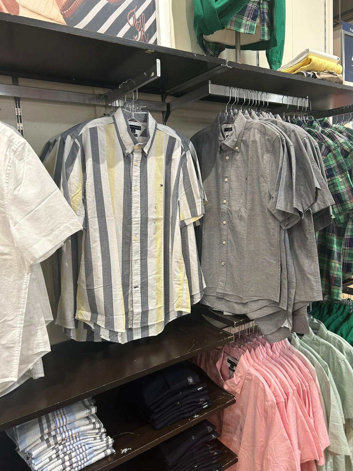 Regular Fit Striped Stretch Oxford Shirt-Citronella/Grey/White Stripe