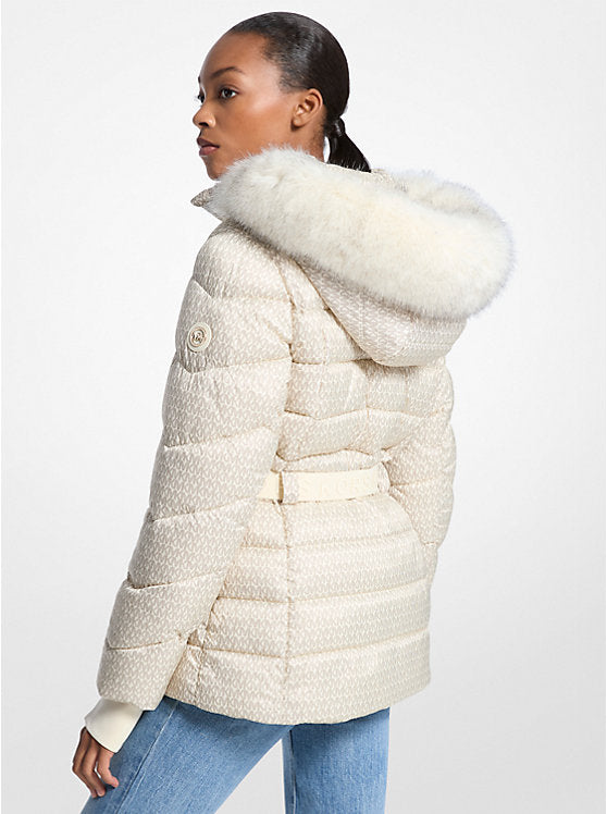 Michael Kors WOMENS' Faux Fur Trim Belted Puffer Jacket BONE