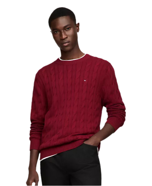 Men Tommy Hilfiger Cable Knit Crewneck Sweater - Red