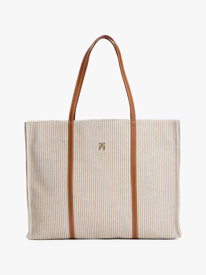 Tommy Women's Canvas Beach Tote Bag-Neutral Stripe