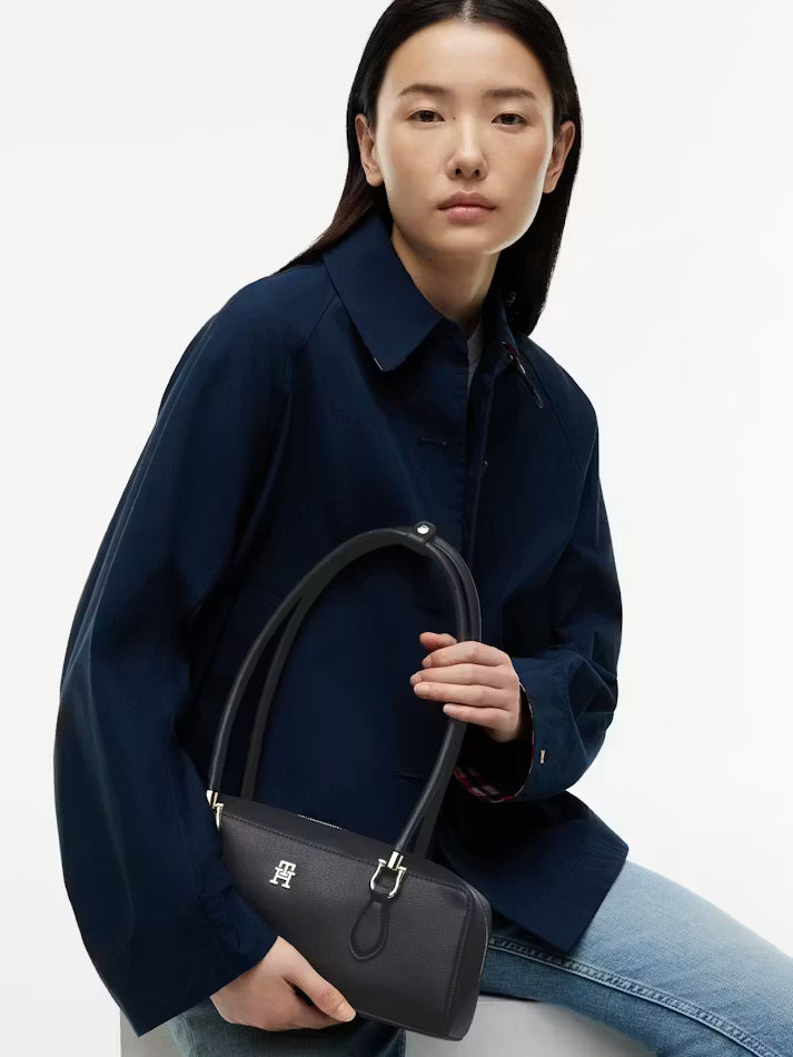 TH Women's Monogram Textured Shoulder Bag-Black