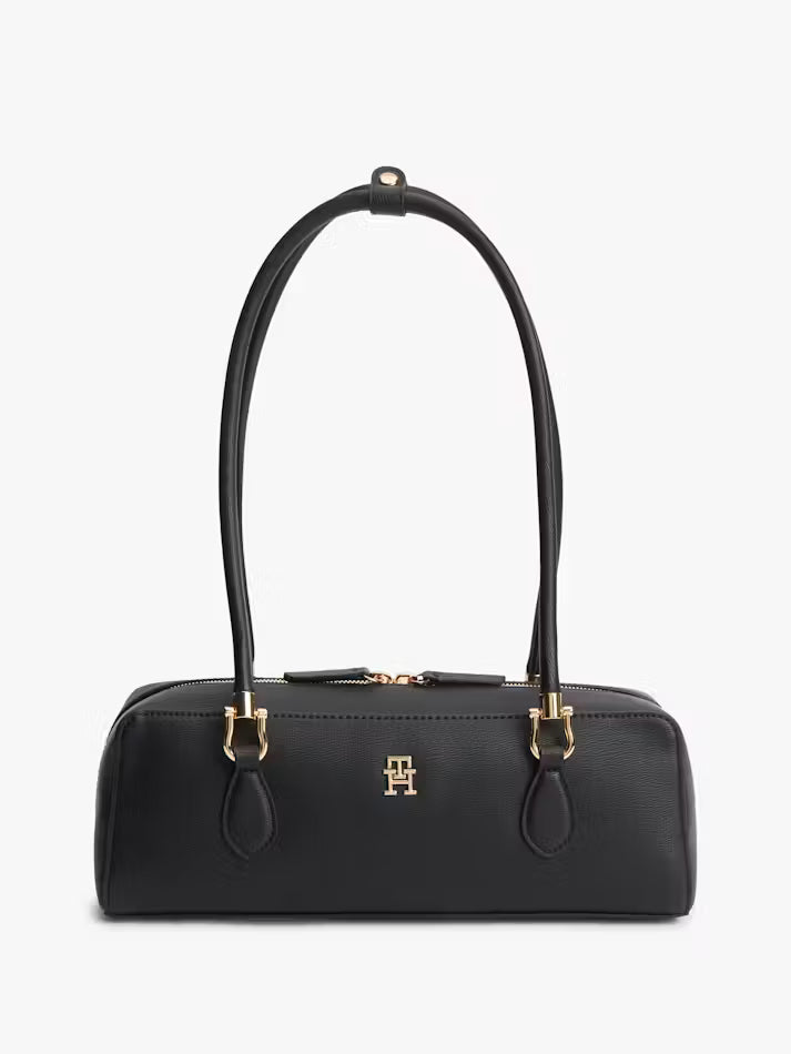 TH Women's Monogram Textured Shoulder Bag-Black