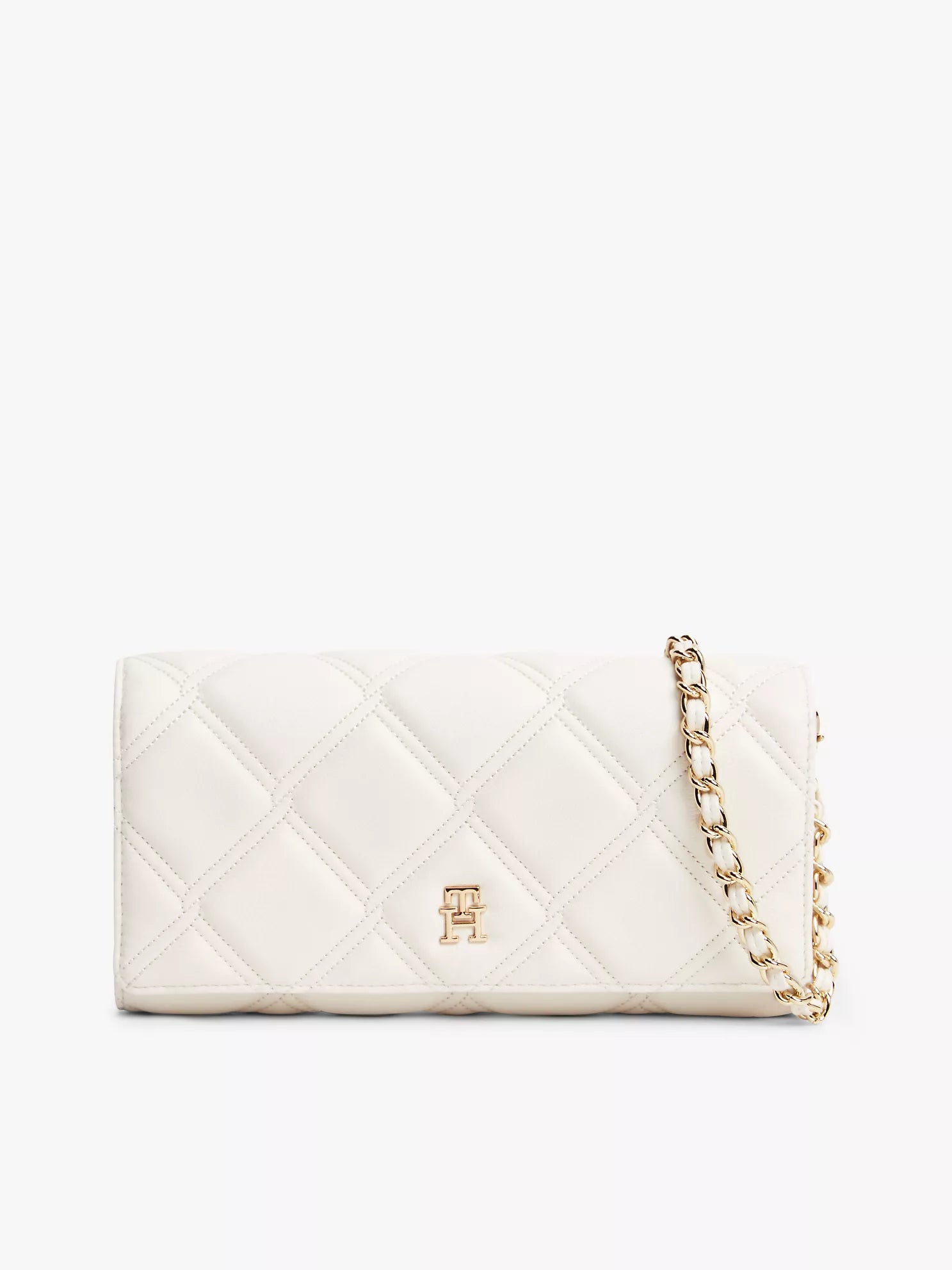 Tommy Women's Quilted Chain Strap Flap Wallet-White