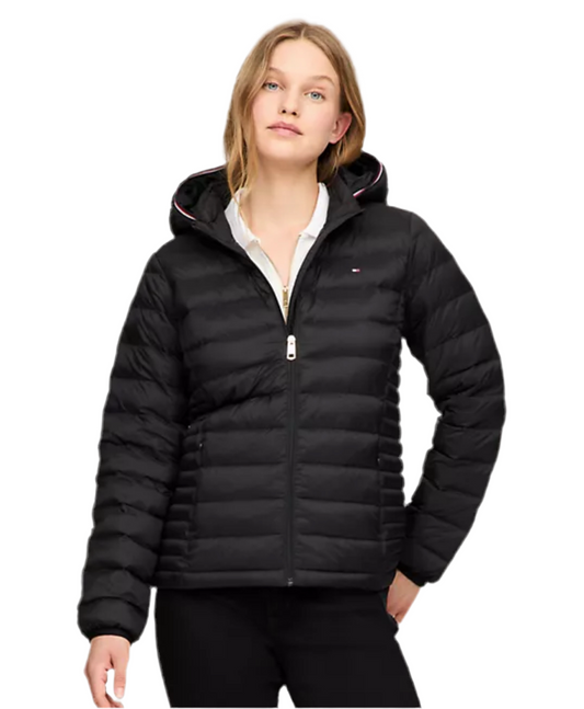 Women'sTOMMY HILFIGER Lightweight Hooded Puffer Jacket - Black