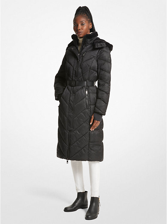 Michael Kors WOMENS' Faux Fur Trim Belted Puffer Coat