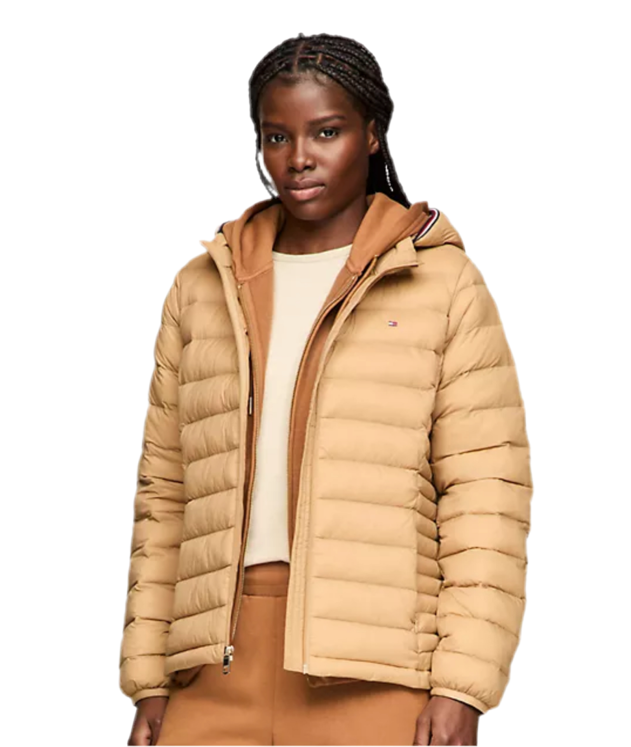 Women'sTOMMY HILFIGER Lightweight Hooded Puffer Jacket - Biege