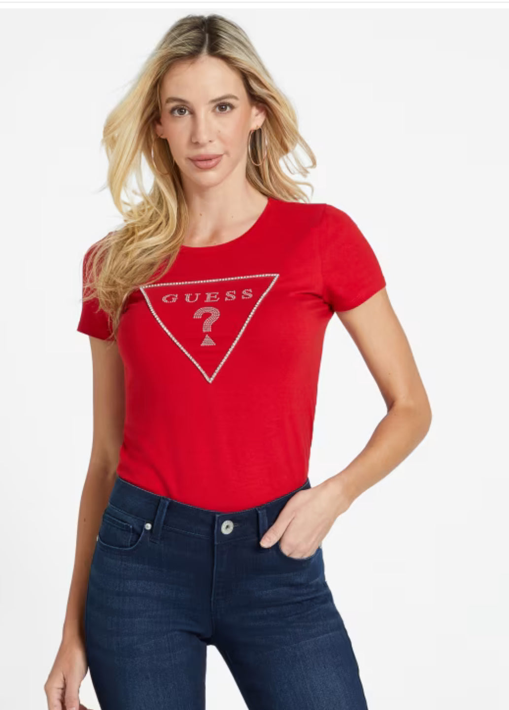 Guess Women Carlee Triangle T-shirt - Red