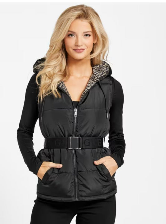 Women Guess Lora Reversible Padded Vest -Black