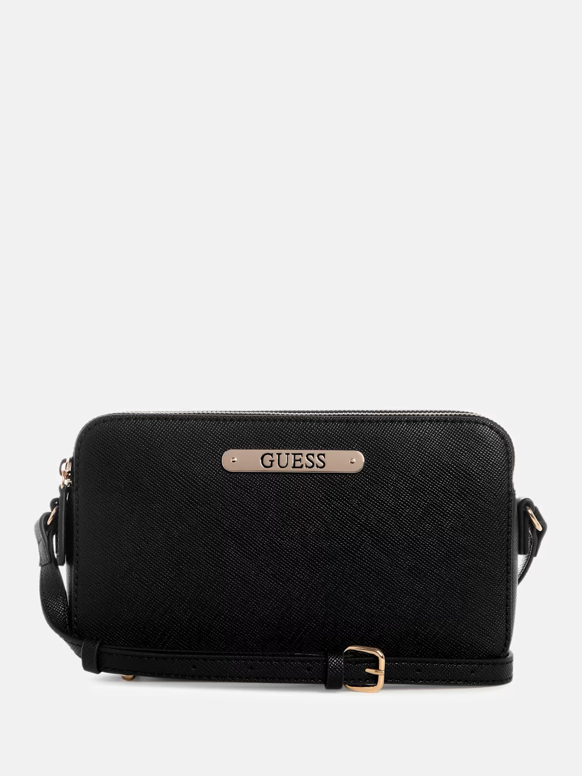 Women's Guess Kyrie Saffiano Top-Zip Crossbody BLACK