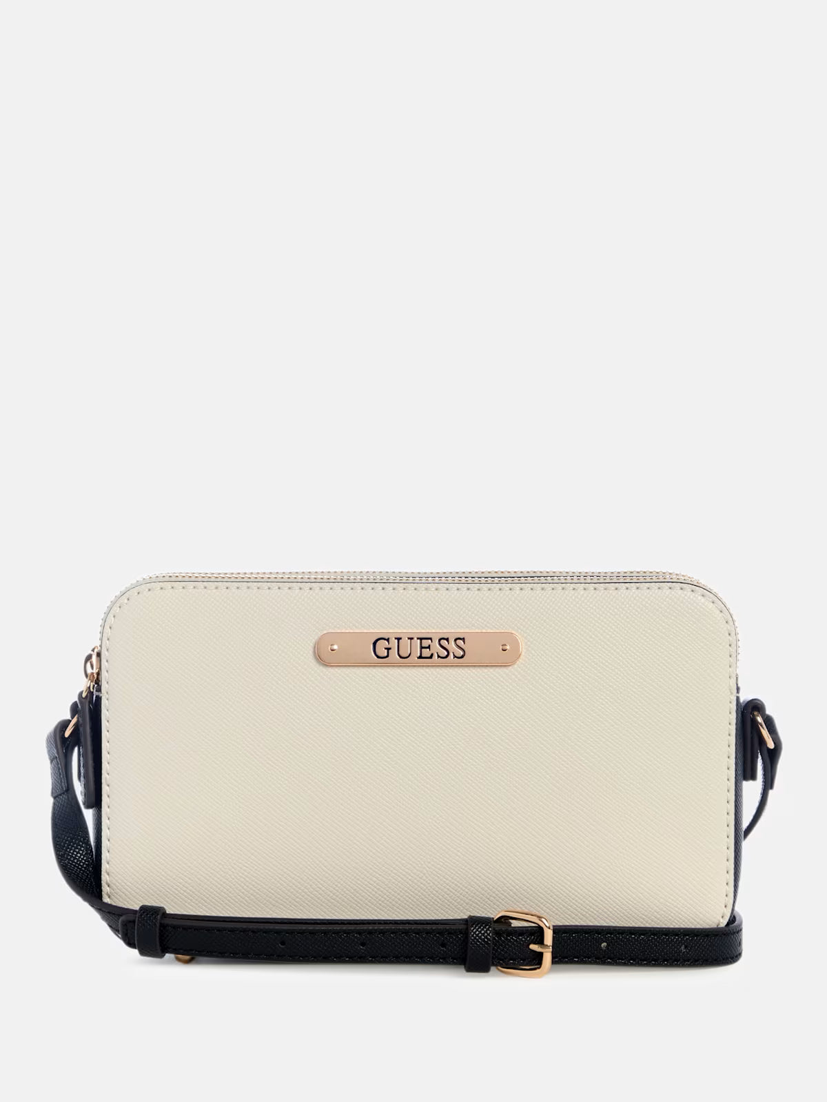 Women's Guess Kyrie Saffiano Top-Zip Crossbody Neutral