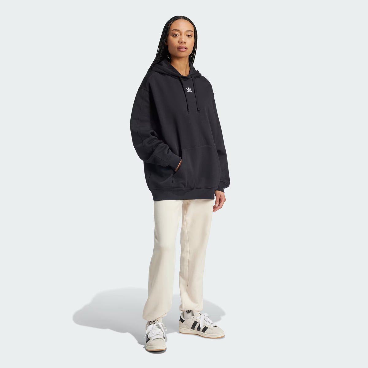 Adidas Essentials Oversized Fleece Hoodie- Black