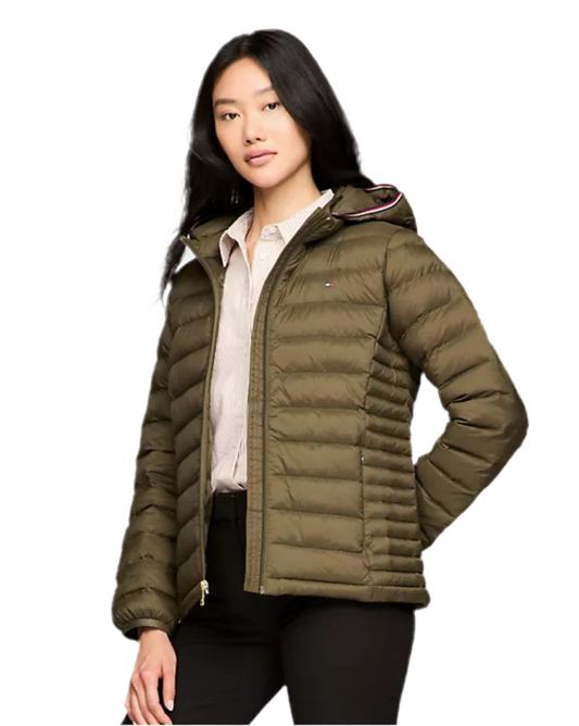 Women'sTOMMY HILFIGER Lightweight Hooded Puffer Jacket - Army Green