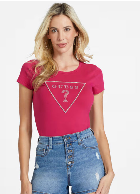 Guess Women Carlee Triangle T-shirt - Dragonfruit