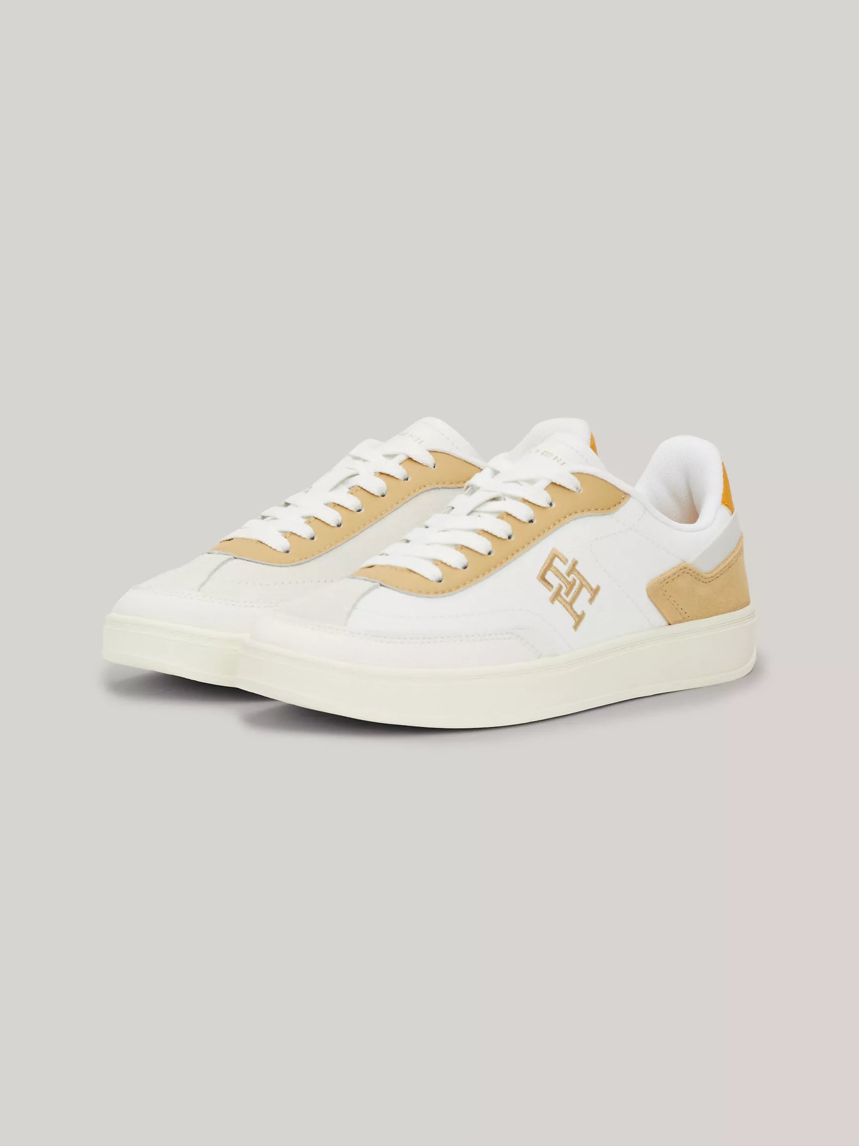 Tommy Hilfiger Women TH Logo Mixed Texture Sneaker - Khaki
