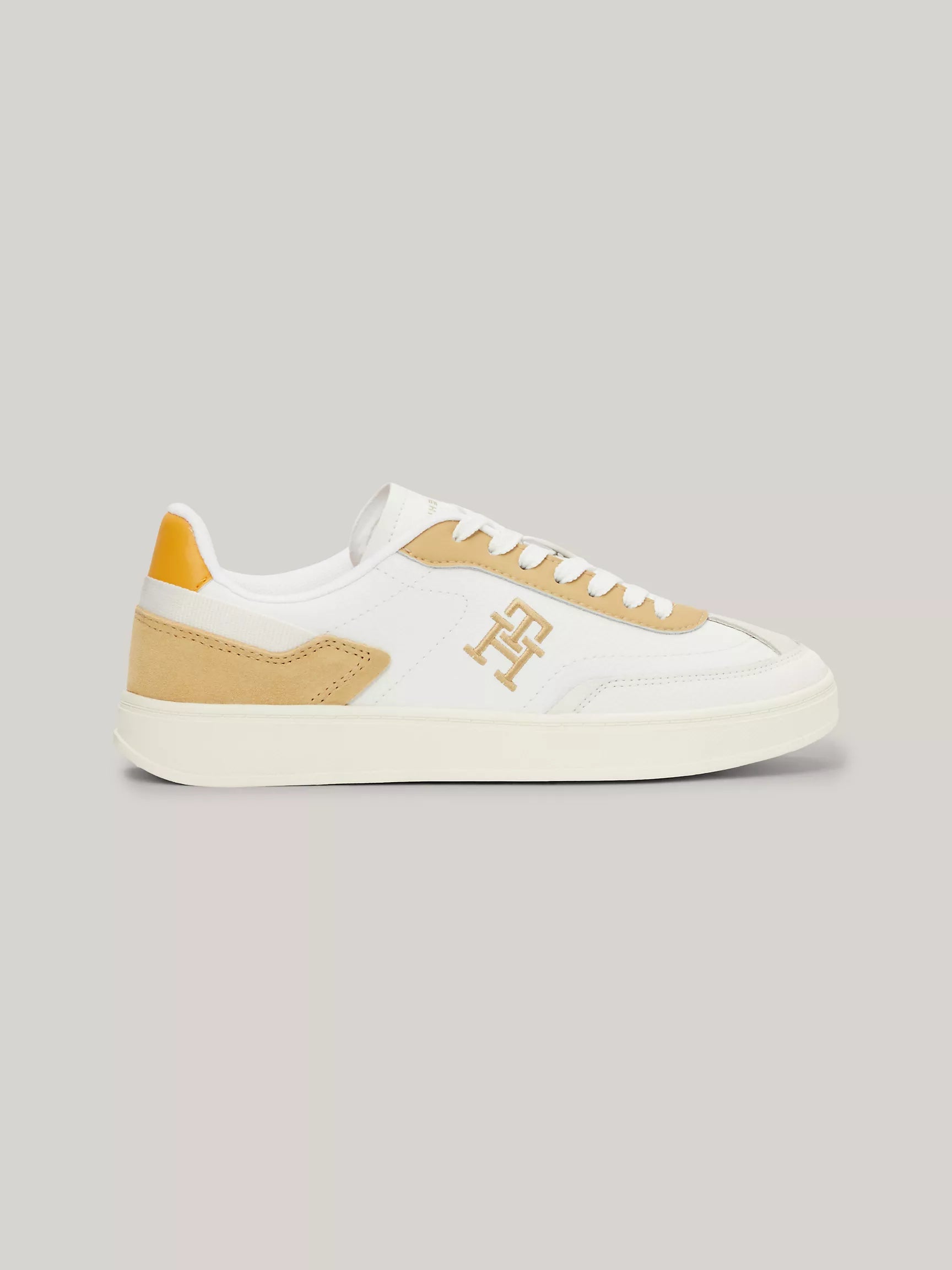 Tommy Hilfiger Women TH Logo Mixed Texture Sneaker - Khaki