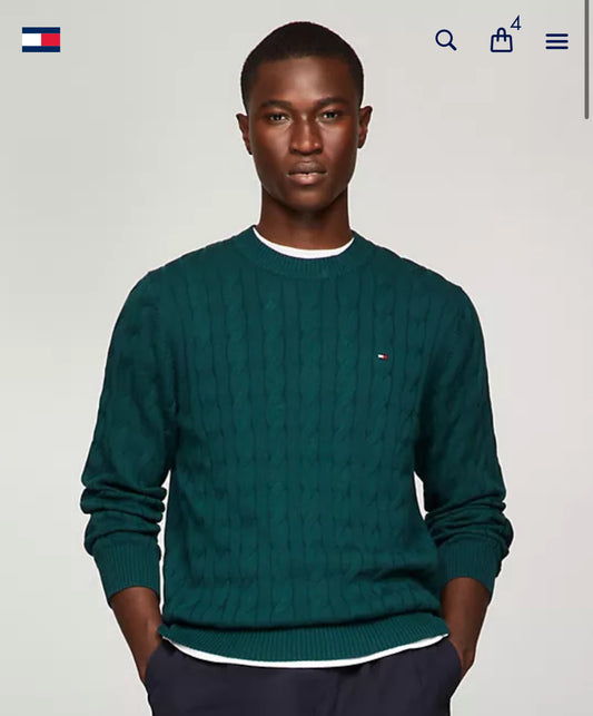 Men Tommy Hilfiger Cable Knit Crewneck Sweater - Green